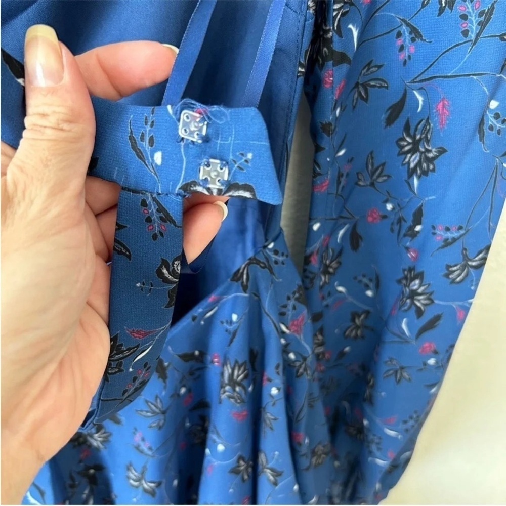 NWT $280 Love by Theia Women's Blue Chiffon Floral Cutout X-Back Dress Size 8 - Picture 6 of 13